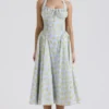Adabella mykblå vintage blomstertrykk bomulls halterneck Sommerkjoler