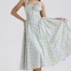 Adabella mykblå vintage blomstertrykk bomulls halterneck Sommerkjoler