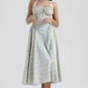 Adabella mykblå vintage blomstertrykk bomulls halterneck Sommerkjoler
