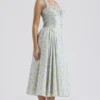 Adabella mykblå vintage blomstertrykk bomulls halterneck Sommerkjoler