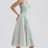 Adabella mykblå vintage blomstertrykk bomulls halterneck Sommerkjoler