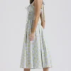 Adabella mykblå vintage blomstertrykk bomulls halterneck Sommerkjoler