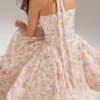 Adabella rosa midi-sommerkjol i bomull med halterneck og engblomst-print