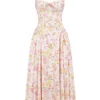 Adabella rosa midi-sommerkjol i bomull med halterneck og engblomst-print