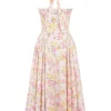 Adabella rosa midi-sommerkjol i bomull med halterneck og engblomst-print