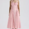 Adabella Rose rosa bomulls halterneck midilengde Sommerkjoler