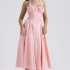 Adabella Rose rosa bomulls halterneck midilengde Sommerkjoler