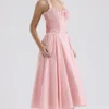 Adabella Rose rosa bomulls halterneck midilengde Sommerkjoler