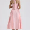 Adabella Rose rosa bomulls halterneck midilengde Sommerkjoler