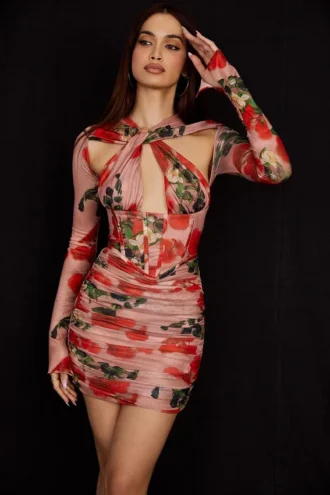 Adanna Rose Print Korsetter Mini Kjoler