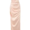 Adrienne Champagne satenkjole uten stropper