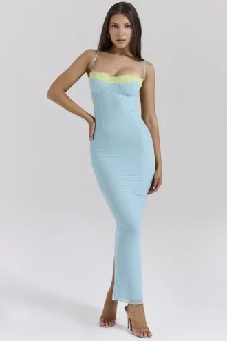 Aiza Ocean Blue Contrast Lace Maxi Kjoler