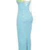 Aiza Ocean Blue Contrast Lace Maxi Kjoler