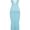 Aiza Ocean Blue Contrast Lace Maxi Kjoler