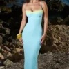 Aiza Ocean Blue Contrast Lace Maxi Kjoler