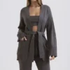 Alaia Charcoal Cardigan i kashmirblanding med belte