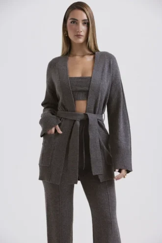 Alaia Charcoal Cardigan i kashmirblanding med belte