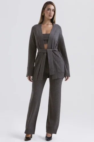 Alaia Charcoal Cardigan i kashmirblanding med belte