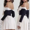 Alana svart og kremfarget off-shoulder-kjole