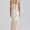 Alessina Ivory Vintage Rose Print Cotton + Lace Maxi Kjoler