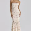 Alessina Ivory Vintage Rose Print Cotton + Lace Maxi Kjoler