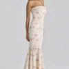 Alessina Ivory Vintage Rose Print Cotton + Lace Maxi Kjoler