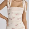 Alessina Ivory Vintage Rose Print Cotton + Lace Maxi Kjoler
