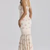 Alessina Ivory Vintage Rose Print Cotton + Lace Maxi Kjoler