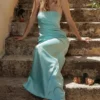 Alette Jade Satin Strapless Maxi Kjoler