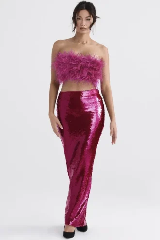 Alexis Hot Pink Sequin Maxi Skjørt