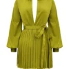 Allegra Chartreuse plissert skjortekjole