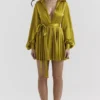 Allegra Chartreuse plissert skjortekjole