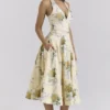Allena Lemon Ribbon Stretch Cotton Halter Midi Sommerkjoler