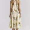 Allena Lemon Ribbon Stretch Cotton Halter Midi Sommerkjoler