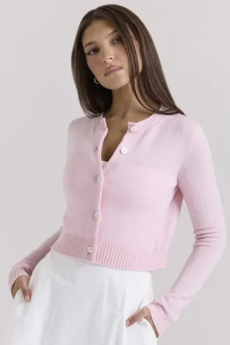 Alliana rosa kort ullcardigan