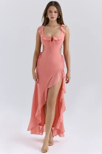 Aloura Coral Georgette Ruffle Maxi Kjoler