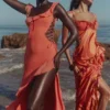 Aloura Coral Georgette Ruffle Maxi Kjoler