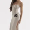 Amal Champagne Beaded Midi Skjørt