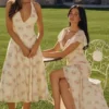 Amina elfenbensfarget maxi-te-kjol i georgette med vintage rose-mønster