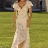 Amina elfenbensfarget maxi-te-kjol i georgette med vintage rose-mønster