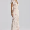 Amina elfenbensfarget maxi-te-kjol i georgette med vintage rose-mønster