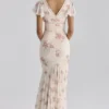 Amina elfenbensfarget maxi-te-kjol i georgette med vintage rose-mønster