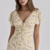 Amina Lemon – maxi-te-kjole i georgette med blomstermønster