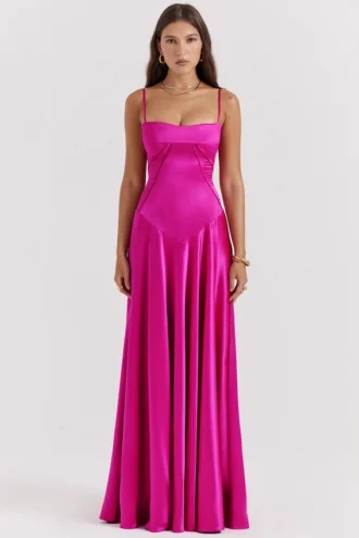 Anabella Fuchsia Lace Up Maxi Kjoler
