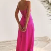 Anabella Fuchsia Lace Up Maxi Kjoler