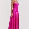 Anabella Fuchsia Lace Up Maxi Kjoler