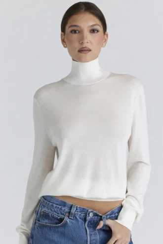 Angel Ivory silke + ull genser med rullekrage