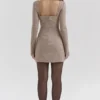 Angelie Brown Puppytooth Check Plunge Mini Kjoler