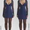 Angelie Midnight Stretch Crepe Plunge Mini Kjoler