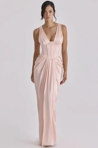 Angeline Blush Satin Korsetter Maxi Kjoler – Begrenset utgave